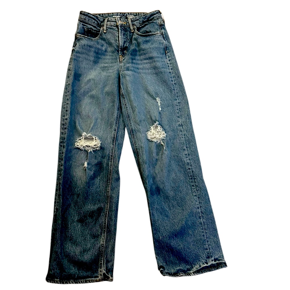 Old Navy Extra High Rise Sky-Hi Wide Leg Secret Smooth Pockets Distressed Size 2